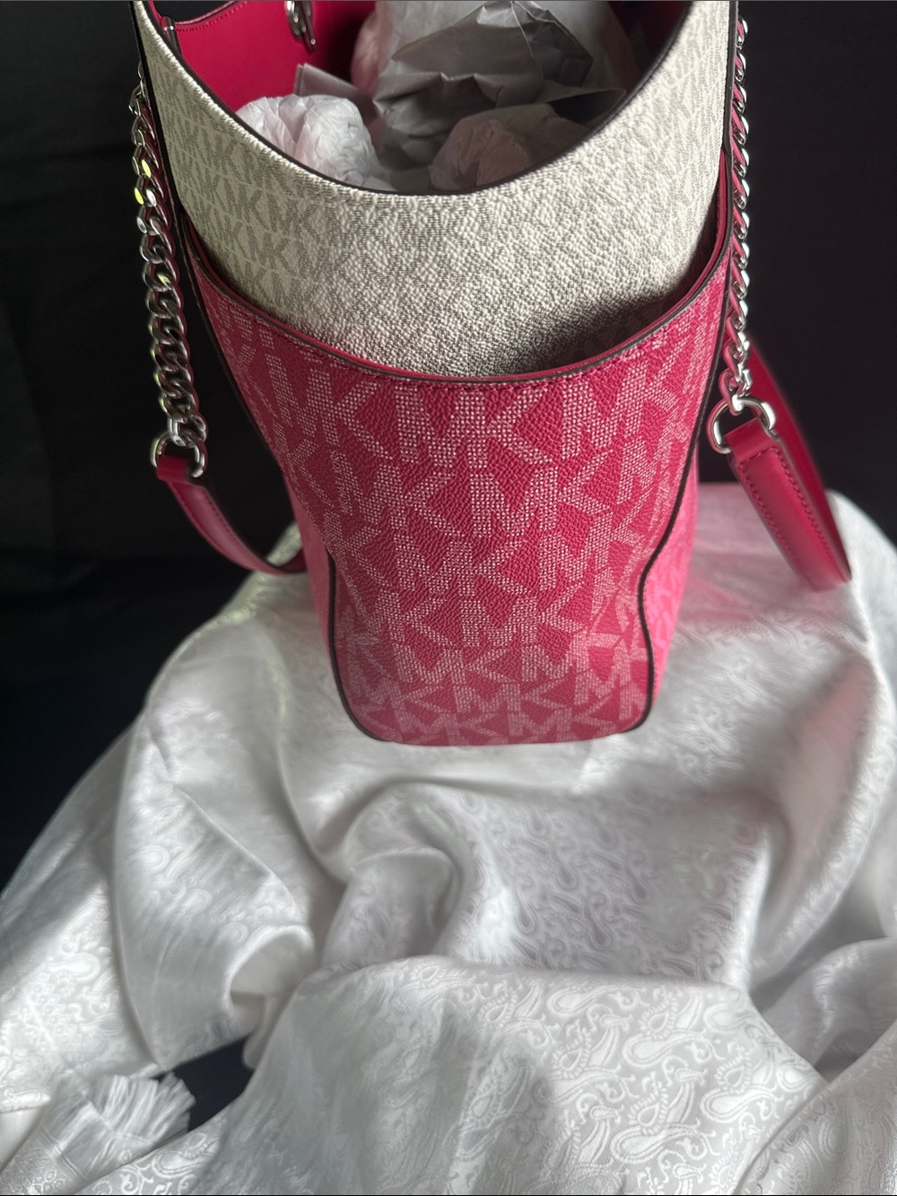 Michael Kors Hot Pink Monogram Chain-Handle Shoulder Bag - Picture 3 of 6